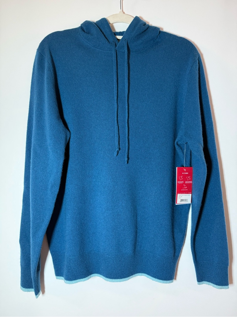 REDVANLY Quincy 100% Cashmere Hoodie Sweater in Sea size M - Picture 10 of 11
